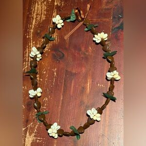 Floral Shell & Beaded Necklace 30”